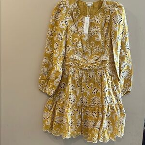 Shoshanna Costas Yellow/White eyelet embroidered Mini Dress, size 10